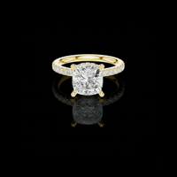 Cushion Cut Moissanite Diamond Hidden Halo Pave Engagement Ring
