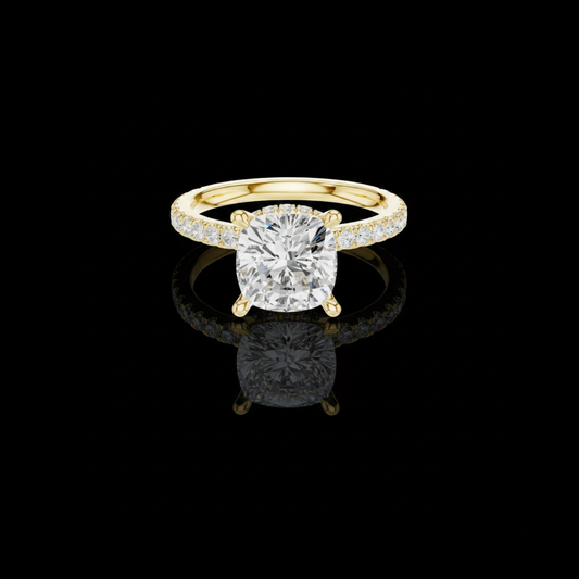3.00 CT Dazzling Cushion Lab Grown Diamond Ring with Hidden Halo Pave Band Engagement Ring For Her