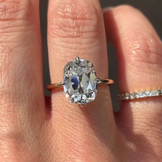 2.96 CT Aristocrat Elongated Cushion Old Mine Cut Lab Grown Diamond Ring with Minimal Prong Setting
