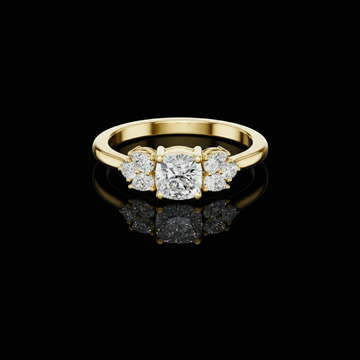 0.65 CT Designer Cushion Cut Lab Grown Diamond Ring with Floral Cluster Side Accents