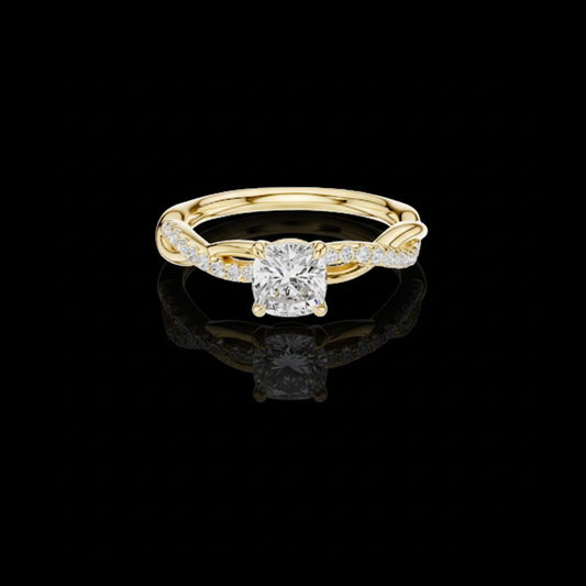 0.70 CT Cushion Cut Moissanite Diamond Twist Band Braided Shank Engagement Ring Pave Style Jewelry Gift