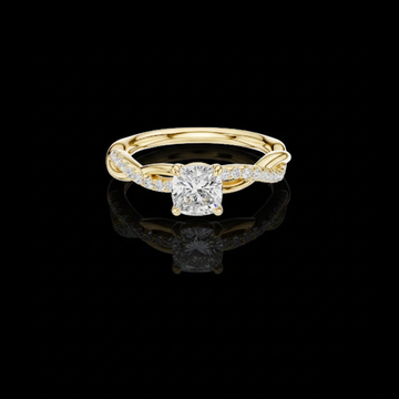 Cushion Cut Moissanite Diamond Twisted pave Engagement Ring
