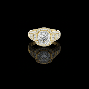 3.00 CT Cushion Center Lab Grown Diamond Pave Halo Setting and Baguette Side Stone Ring Designer Bridal Fine Jewelry
