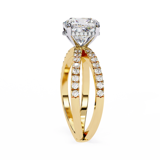 Split Shank Pave Cushion Moissanite Diamond Engagement Ring