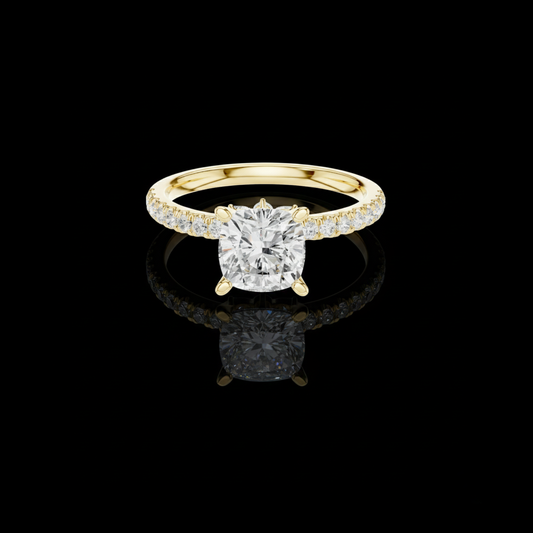 1.50 CT Delicate Cushion Cut Moissanite Diamond With Sparkling Pave Band Engagement Ring For Her