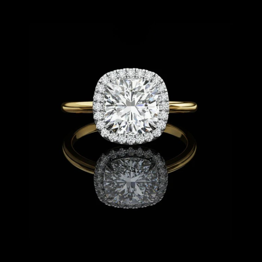 Cushion Cut Halo Lab Diamond With Cathedral Setting Ring