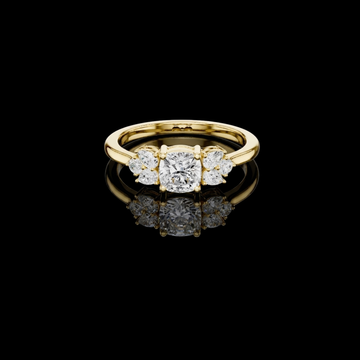 0.65 CT Grace Cushion Cut Moissanite Diamond Ring with Brilliant Side Round & Pear Accents