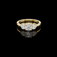 Cushion Cut Three Stone Moissanite Diamond Engagement Ring  Pear Accents