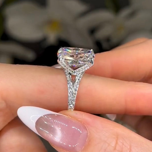 Cushion Cut Lab Diamond Hidden Halo Pave Engagement Ring