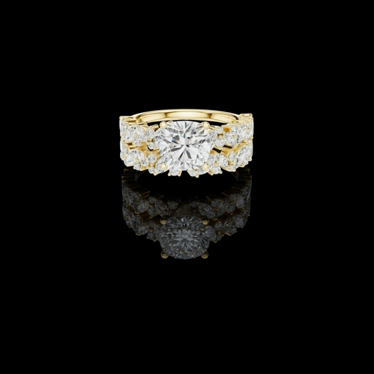 Cushion Cut Lab Grown Diamond Floral Halo Engagement Ring