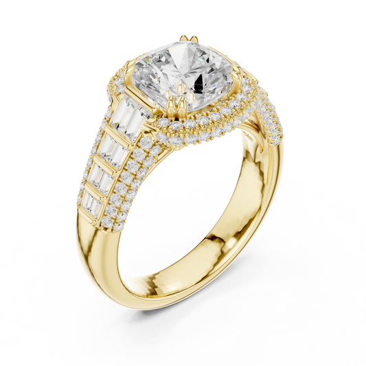Split Shank Round Halo Cushion Cut Moissanite Diamond Wedding Ring