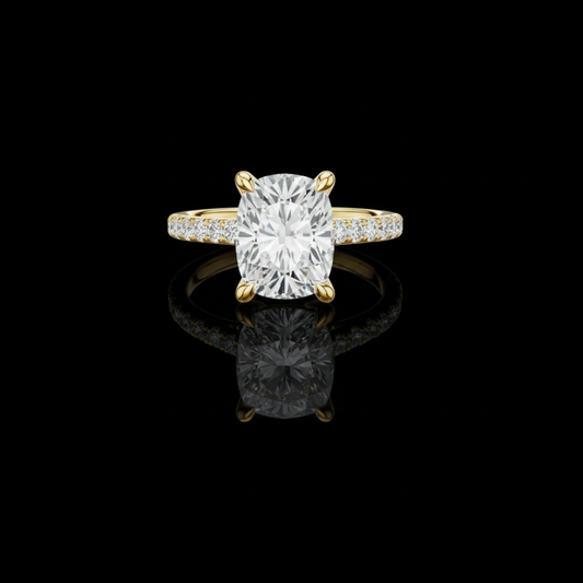 4.00 CT Elegant Cushion Lab Grown Diamond with Hidden Halo Pave Band Designer Engagement Ring For Her