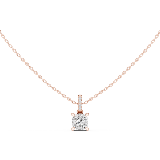 Cushion Cut Solitaire Pendant with Center Moissanite and Encrusted Bale