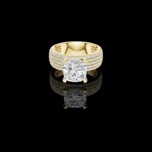 Four Row Cushion Lab Diamond Engagement Ring Pave Wedding Band
