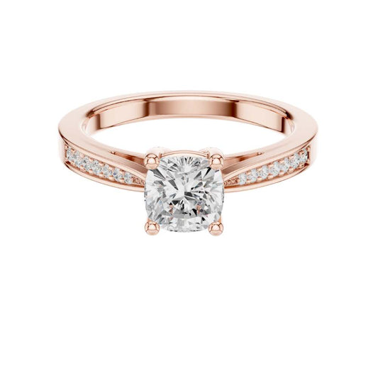 Cushion Cut Moissanite Diamond Solitaire Pave Setting Engagement Ring