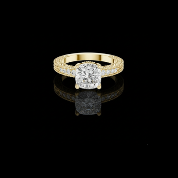 Vintage Cushion Cut Lab Grown Diamond Ring with Filigree Band