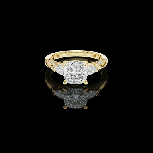 Cushion Cut Three Stone Lab Diamond Wedding Bridal Ring