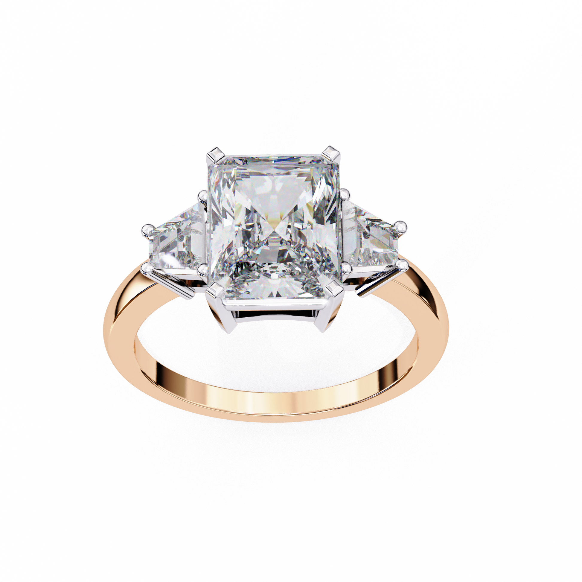 Rose gold ring with a large diamond and smaller diamonds 