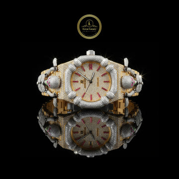 Full Iced Out Custom Skeleton Body Two-Tone Diamond Watch with Ruby Markers Watch