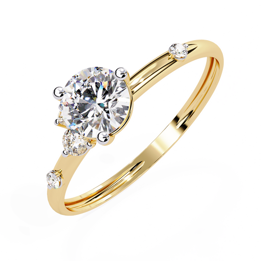 Unique Design Round Cut Lab Diamond Engagement Ring With Diamond Accents