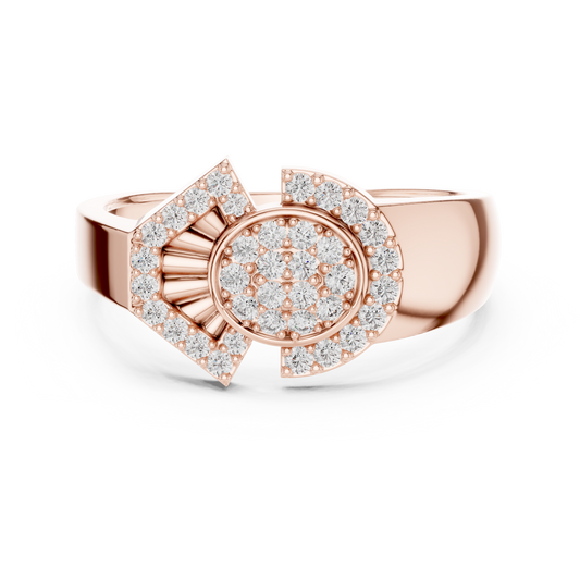 Geometric Round Moissanite Diamond Ring With Cluster Halo Wedding Ring