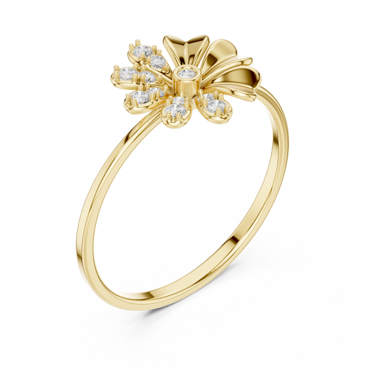 Round Cut Moissanite Diamond Daisy Flower Ring with Bezel Center