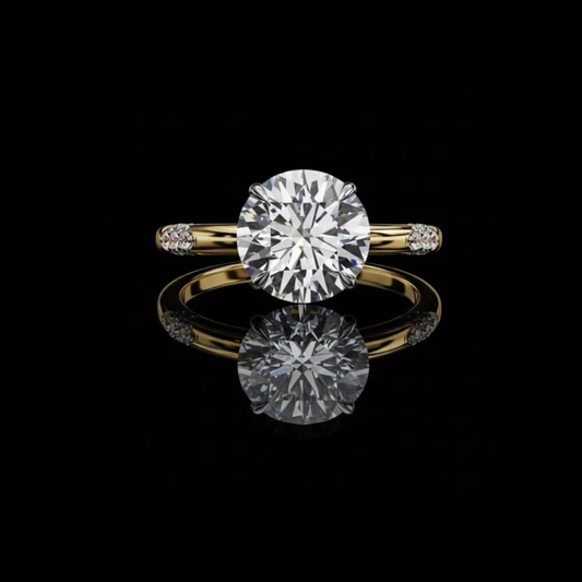 Round Brilliant Solitaire Lab Grown Diamond Engagement Ring with Pave Band