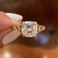 1.1 CT Vintage Inspired Cushion Cut Lab Grown Diamond Ring with Ruby Side Accents For Her