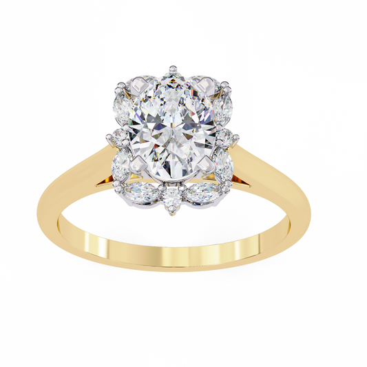 Oval Cut Diamond Floral Cluster Halo Lab Diamond Ring