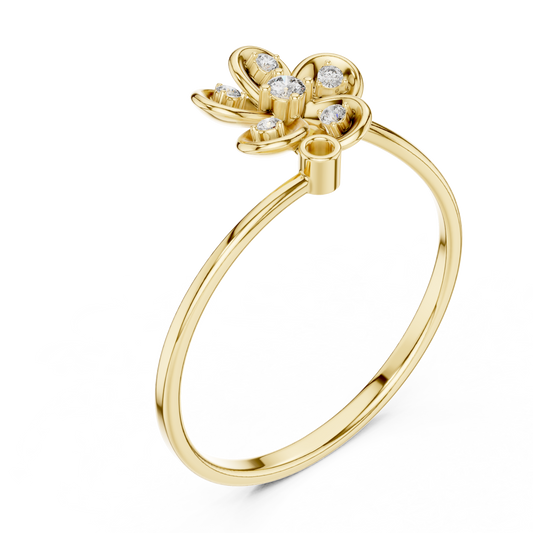 Round Cut Moissanite Diamond Floral Ring with Open Petal Design