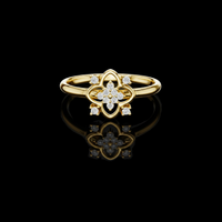 Round Moissanite Diamond Clover Floral Ring