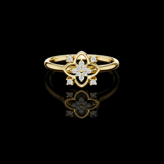 Round Moissanite Diamond Clover Floral Ring
