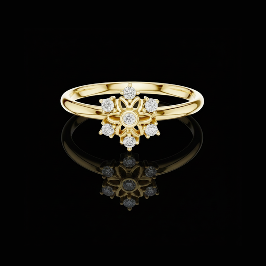 Round Moissanite Diamond Sunburst Floral Cluster Ring