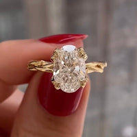 Oval Cut Lab Grown Diamond Twisted Vine Leaf Solitaire Engagement Ring