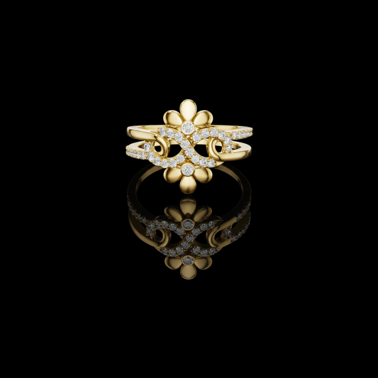 0.29 TCW Majestic Floral Moissanite Diamond Ring with Interlaced Curves and Brilliant Pavé Detailing