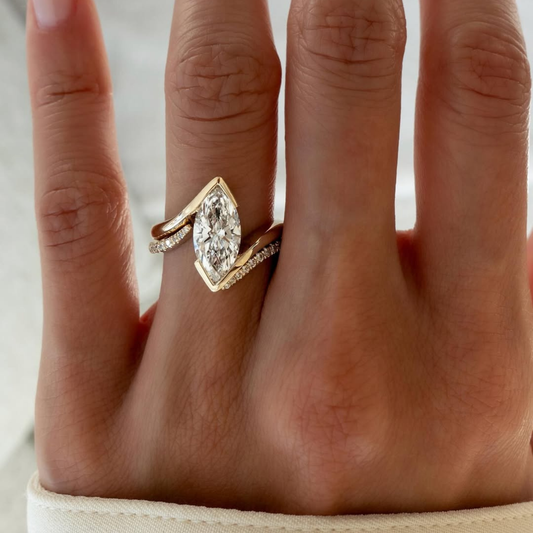 Marquise Half Bezel Moissanite Diamond Bridal Ring Set