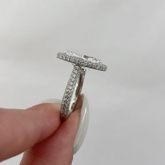 5.10 CT Floating Moissanite Elongated Old Mine Cushion Cut Diamond Pave Band with Halo Engagement Ring