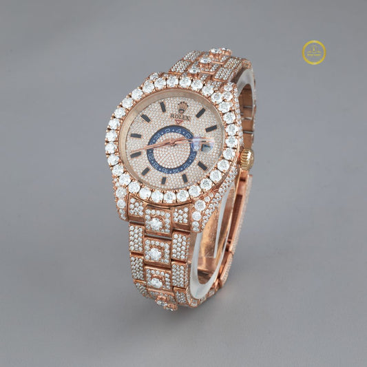 Full Iced Out Two-Tone Moissanite Diamond Watch with Big Date & 24-Hour Dial