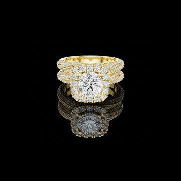 1.5 CT Bespoke Multi-Row Pave Bands with Round Cut Moissanite Diamond Halo Bridal Ring Set For Bride