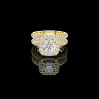 1.5 CT Bespoke Multi-Row Pave Bands with Round Cut Lab Diamond Halo Bridal Ring Set For Bride