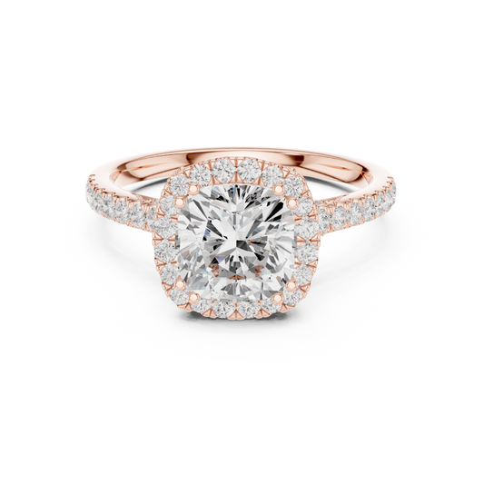 Cushion Cut Halo With Lab Grown Diamond Ring with Pave Band