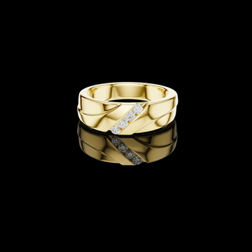 0.16 TCW Stylish Moissanite Gold Band Ring with Diagonal Channel Set Round Diamonds