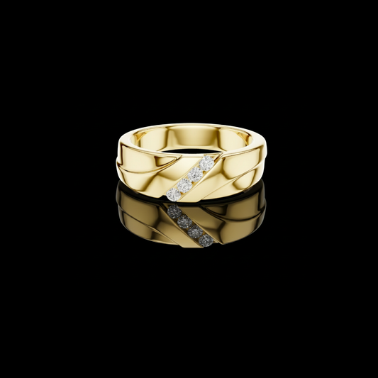 Round Cut Moissanite Diamond Men's Diagonal 4 Stone Channel Gold Band