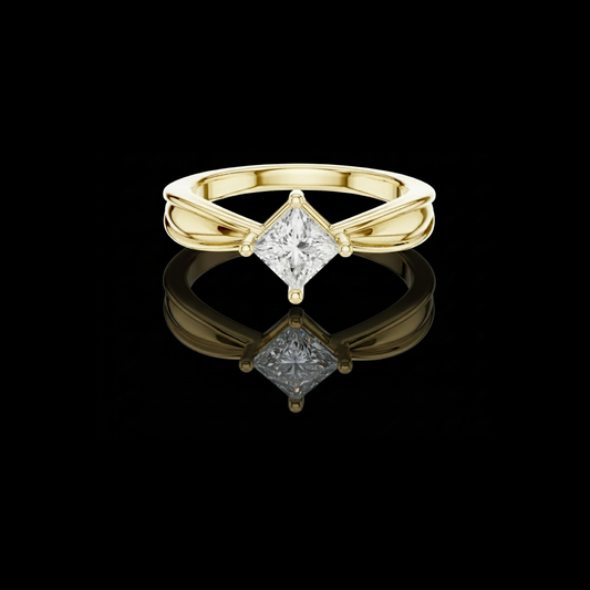 0.64 TCW Trendy Princess Lab Grown Diamond Solitaire Ring with Diagonal Setting and Split Shank Band