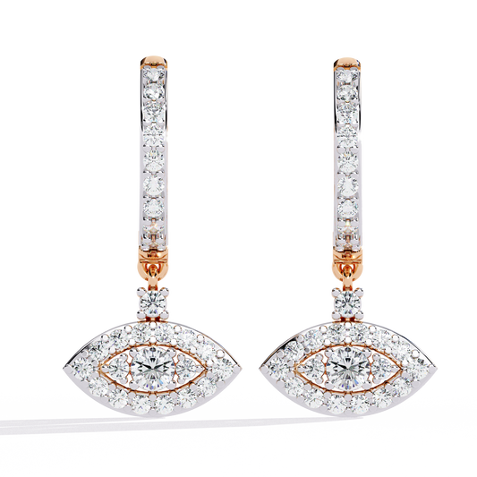 Evil Eye Pavé Lab Diamond Drop Huggie Earrings with Round Center Stone
