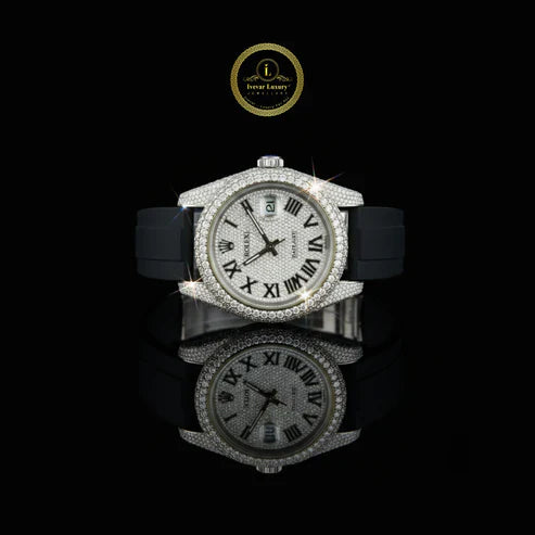 The Hustler’s Heirloom Precision Mechanical Diamond Watch With Black Rubber Band