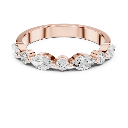Marquise & Round Cut Lab Grown Diamond Curved Wedding Band