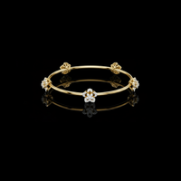 Floral Round Lab Grown Diamond Open Cuff Bangle Bracelet for Women