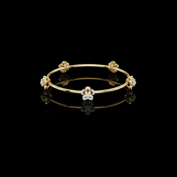 1.04 TCW Floral Diamond Accented Lab Grown Bangle Bracelet with Sculpted Blossom Motifs