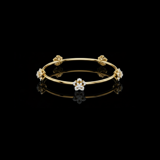 1.04 TCW Floral Diamond Accented Lab Grown Bangle Bracelet with Sculpted Blossom Motifs